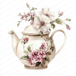 16 Vintage Floral Teapot Collection Clipart | Printable Watercolor Clipart | High Quality JPGs | Digital Download | Paper Craft | Journal