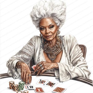 18 eleganti vecchie signore nere Clipart / Nonna che gioca a poker / Clipart acquerello stampabile / JPG di alta qualità / Download digitale