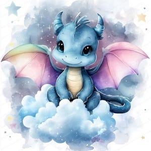 14 Baby Dragon Collection Clipart | Birthday Dragon | Printable Watercolor clipart | High Quality JPGs | Digital download | Paper craft
