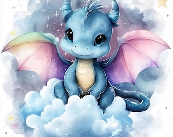 14 Baby Dragon Collection Clipart | Födelsedagsdrake | Utskrivbar akvarell clipart | Högkvalitativa JPG-bilder | Digital nedladdning | Papperspyssel