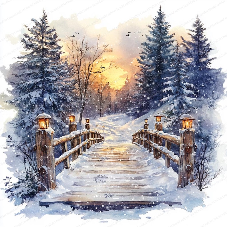Snowflake Bridge 23 Sparkling Snow Bridge Clipart | Enchanting Winter Landscape ...