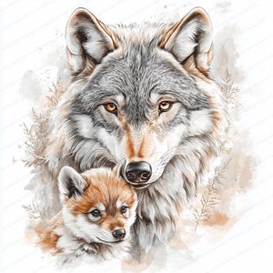 18 Wolf and Pups-clipartbundel | Wilde wolvenfamilie | Afdrukbare aquarel clipart | Hoge kwaliteit JPG's | Papierkunst | Junkjournaal
