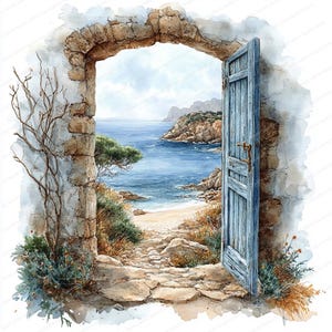 ClipArt de puertas junto al mar / 20 archivos JPG de alta calidad / Arte de planificador digital / Diario basura / Descarga digital / Libro de recuerdos / Scrapbooking