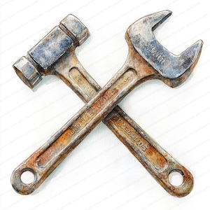 14 gekreuzte Hammer Clipart | Werkzeuge und DIY-Grafiken | Druckbare Aquarell Clipart | Hochwertige JPGs | Papiermodell | Junk Journal