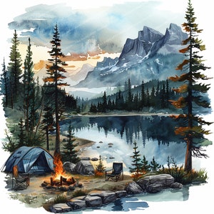 15 Acampamento em Aquarela | Clipart de trailer de acampamento | Viajando | Clipart aquarela para impressão | JPG de alta qualidade | Download digital