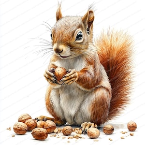 20 Clipart di raccolta di noci di scoiattolo / Illustrazione adorabile della fauna selvatica del bosco / Clipart acquerello stampabile / JPG di alta qualità / Lavoretti di carta