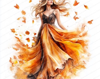 16 imágenes prediseñadas de mujer con atuendo de otoño / diseños de moda de otoño / imágenes prediseñadas de acuarela imprimibles / archivos JPG de alta calidad / descarga digital / manualidades de papel