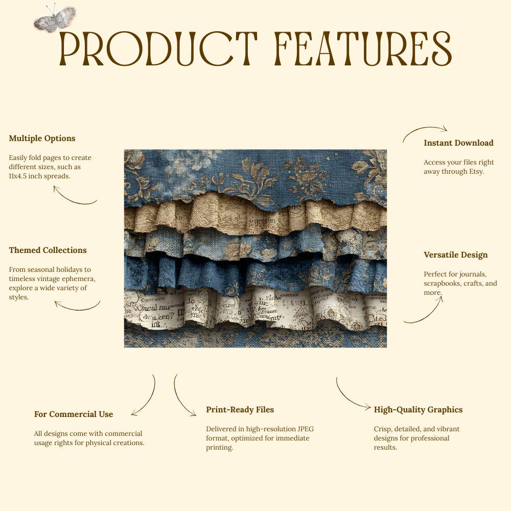 Denim Junk Journal Kit | Vintage Blue Fabric Collage Sheets | Patchwork ...