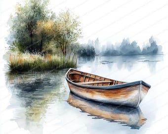 20 Boot op het meer-clipart | Natuurscène bootafbeeldingen | Afdrukbare JPG's | Direct downloaden | Commercieel gebruik | Papieren ambachtelijke ontwerpen