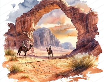 24 Wadi Rum Desert Clipart | Majestic Jordanian Landscapes | Printable Watercolor clipart | High Quality JPGs | Paper craft | Junk journal