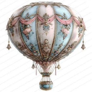 Pack de 16 montgolfières victoriennes | Clipart aquarelle imprimable | JPG de haute qualité | Téléchargement numérique | Créations artisanales en papier | revues