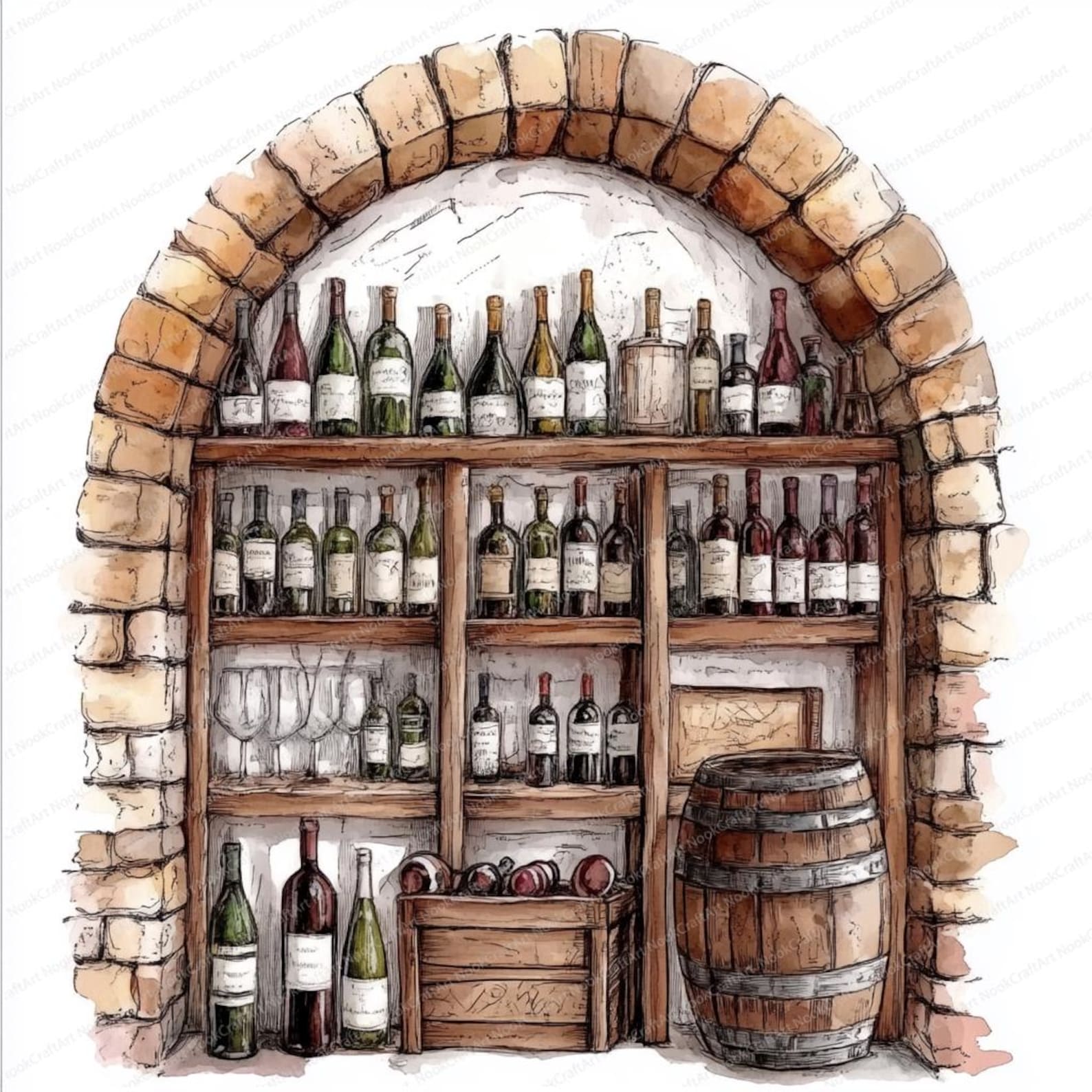 18 Rustic Wine Cellar Clipart | Vintage Wine Illustration | Printable ...