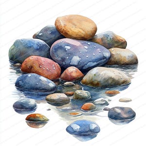 23 River Stones Clipart | Natural Water Graphics| Printable Watercolor ...
