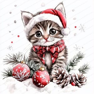 16 Christmas Kitten Clipart | Festive Cat | Printable Watercolor ...