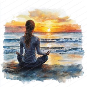 Imágenes prediseñadas de meditación de 14 elementos de la naturaleza / Escenas tranquilas / Imágenes prediseñadas de acuarela imprimibles / JPG de alta calidad / Descarga digital / Manualidades de papel