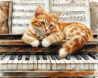 ピアノで眠る猫のクリップアート21選 | 心地よい音楽猫のイラスト