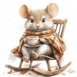 16 Cozy Mouse Clipart | Relaxing Rocking Chair Illustration| Printable ...