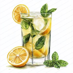 20 limonademunt-clipart | Illustratie verfrissend zomerdrankje | Afdrukbare aquarel clipart | Hoge kwaliteit JPG's | Papierkunst | dagboek