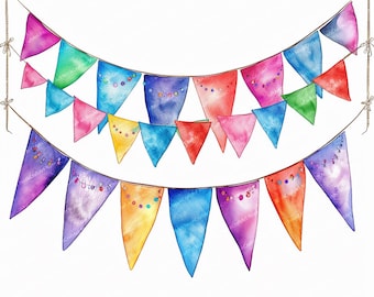 15 Party Bunting Clipart | Coloured Garland Clipart | Printable Watercolor clipart | 15 High Quality JPGs | Digital download | Paper crafts