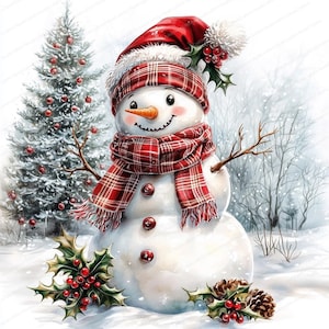 18 Christmas Tree and Snowman Clipart | Festive Snowmen | Printable Watercolor Clipart | High Quality JPGs | Digital Download | Card Making