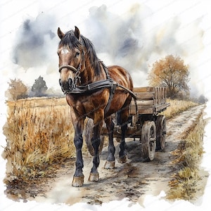 19 Pferdewagen Clipart | Rustikale Kutsche Illustration | Druckbare Aquarell Clipart | Hochwertige JPGs | Papierhandwerk