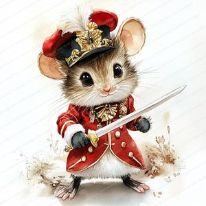 15 Cliparts fofos de mouse quebra-nozes | Desenhos de aquarela de Natal | JPGs de alta qualidade para impressão | Suprimentos de papelaria e diário de lixo