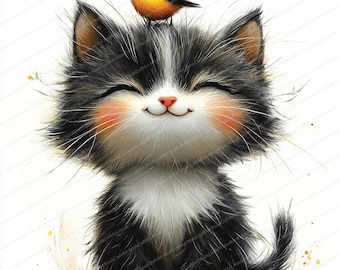Quirky Cat Clipart | 14 High Quality JPGs | Printable Watercolor clipart | Digital download | Paper craft | junk journal | Fantasy Whimsical
