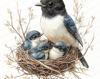 18 羽の鳥が雛に餌をやるクリップアート | 野生動物の家族のイラスト