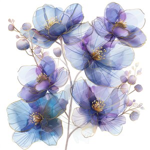 13 Abstract Flowers Clipart | Purple Flowers | Printable Watercolor ...