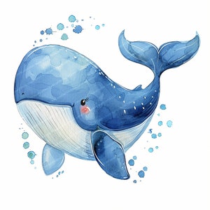 12 cartoon walvis clipart, walvis illustratie, afdrukbare aquarel clipart, hoge kwaliteit JPG, digitale download, Paper Craft, junk Journal