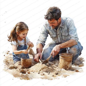 23 Vater und Kinder Sandkasten Gebäude Clipart | Spielzeit für die Familie Illustration | Druckbare Aquarell Clipart | Hochwertige JPGs | Junk Journal