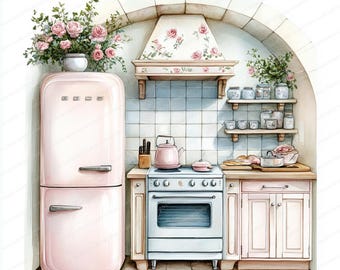17 Shabby Chic Floral Kitchen Clipart | Printable Watercolor clipart | High Quality JPGs | Digital download | Paper craft | junk journals