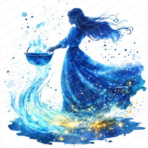 18 Clipart Verseau mystique | Illustrations du zodiaque enchanteur | Clipart aquarelle imprimable | JPG de haute qualité | Créations en papier | revue