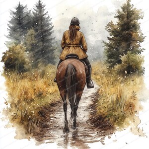 14 rijder in regenjas clipart | Mystieke bospadillustratie | Afdrukbare aquarel clipart | Hoge kwaliteit JPG's | Papierkunst | dagboek