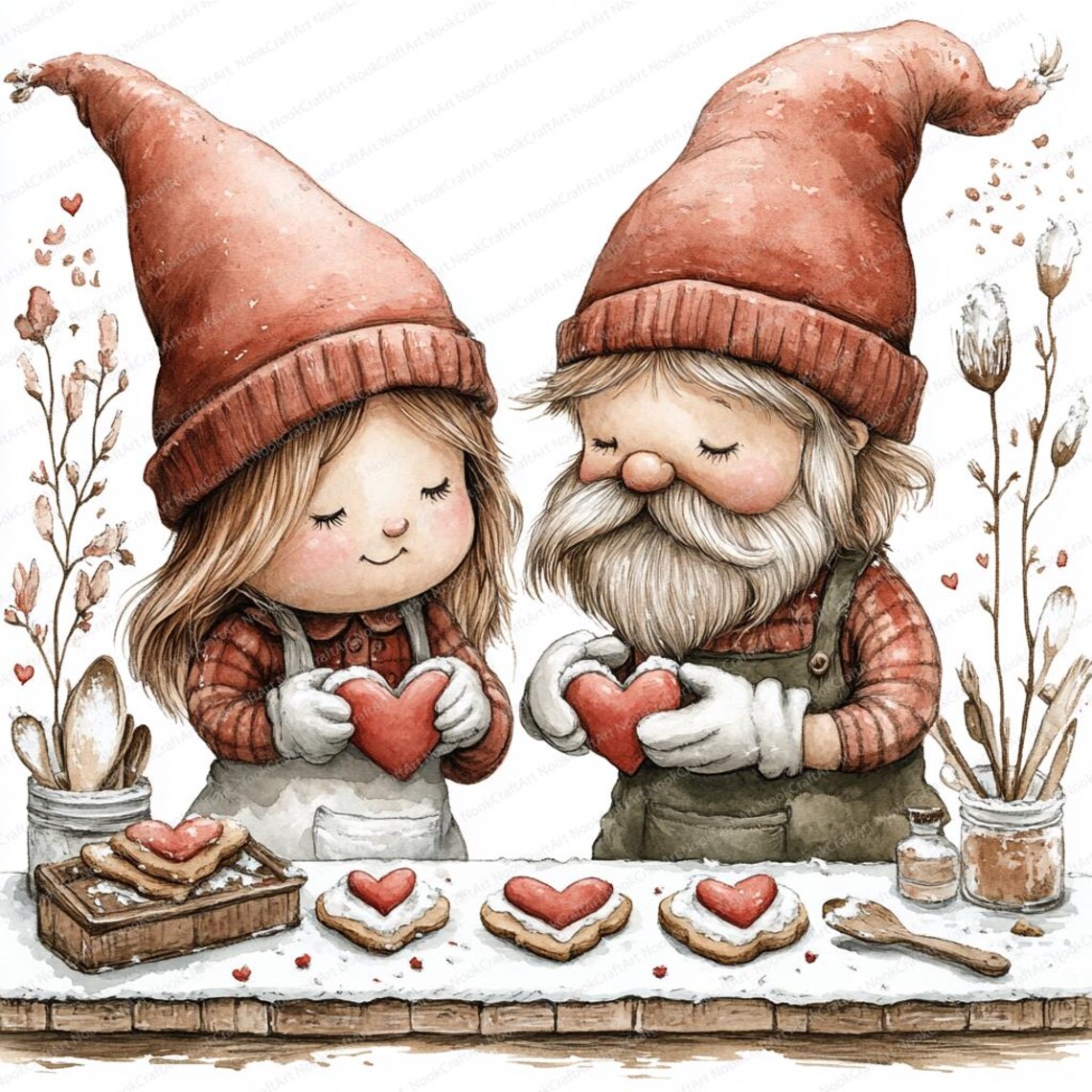 15 Valentine's Day Gnome Couple Clipart Set | Printable Watercolor ...