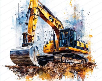 12 Excavator Watercolor Clipart | Construction Vehicle Designs | Printable Watercolor Clipart | High Quality JPGs | Paper Craft | Journal