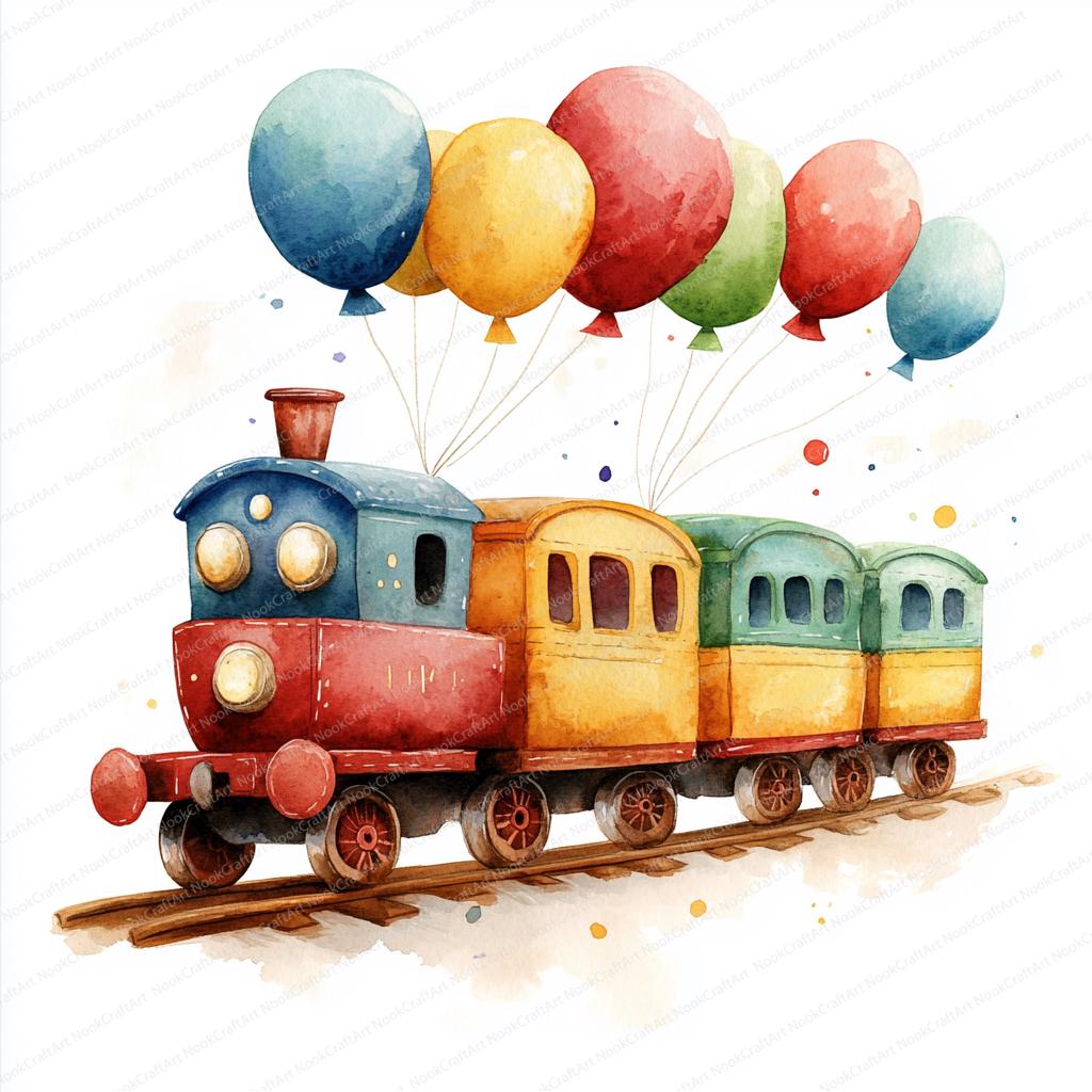 17 Colorful Train Balloon Clipart | Whimsical Steam Engine Art ...