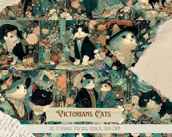Chaby Victorian Cats Junk Journal Kit | Vintage Feline Collage Sheets | Retro Cat Printable Scrapbook Paper | Antiques Ephemera Pages