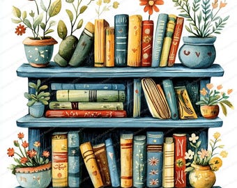 16 Floral Bookshelf Clipart | Bookshelf Clipart | Printable Watercolor clipart | High Quality JPGs | Digital download | Paper craft