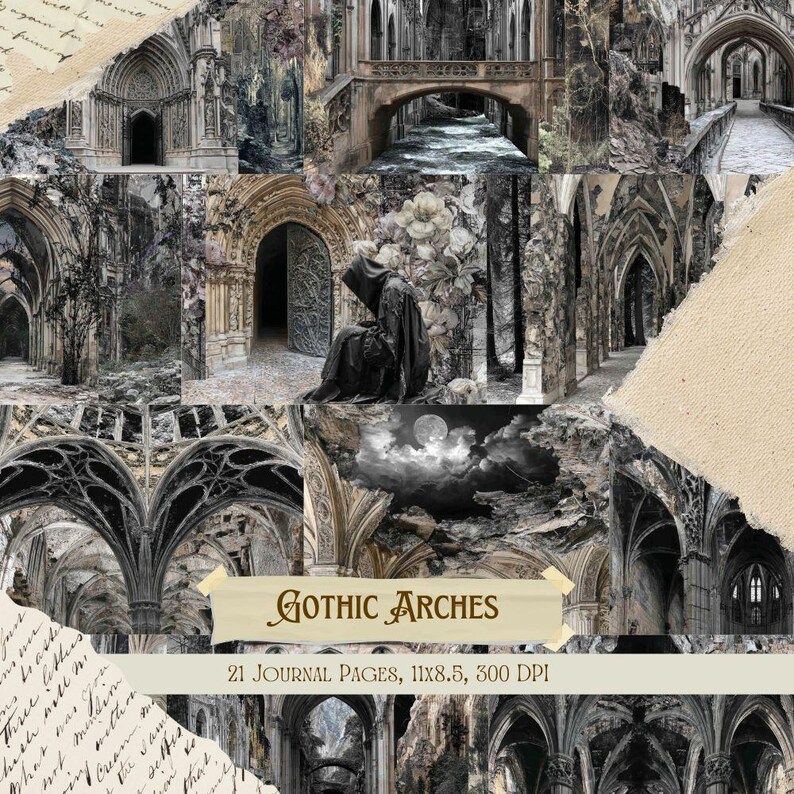 Gothic Arches Junk Journal Kit | Vintage Cathedral Collage Sheets ...