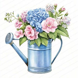 17 Watering Can with Garden Flowers Clipart | Water Can | Printable Watercolor clipart | High Quality JPGs | Digital download | Paper craft