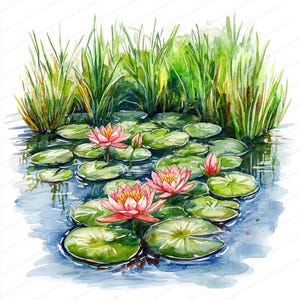 16 imágenes prediseñadas de flores de nenúfares / Diseños elegantes de nenúfares / Imágenes prediseñadas de acuarela imprimibles / JPG de alta calidad / Manualidades de papel / Diario basura