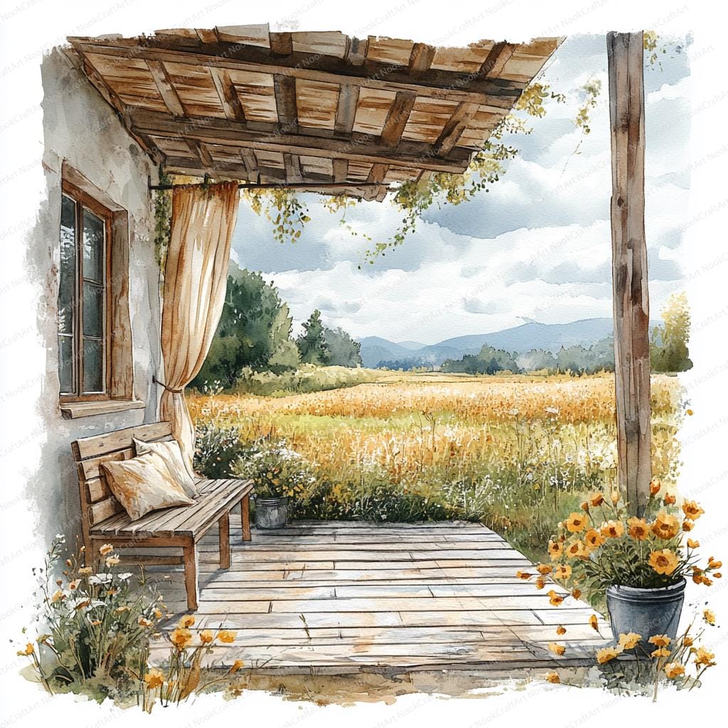 Veranda Draw 19 Country Veranda Clipart | Scenic Meadow View Illustration ...