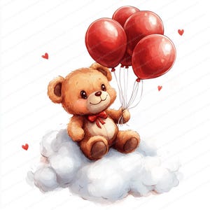 12 Teddy Bear Clipart | Cute Teddy Bear with Balloons | Printable Watercolor clipart | High Quality JPGs | Digital download | Paper craft