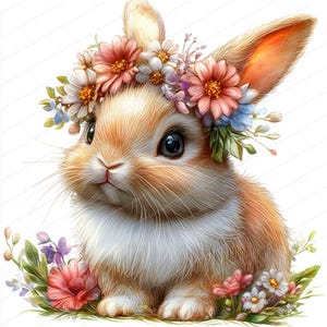 Frühling Kaninchen Illustration Bundle | 18 hochwertige JPGs | Druckbare Aquarell Clipart | Digitaler Download | Papiermodell | Junk Journal