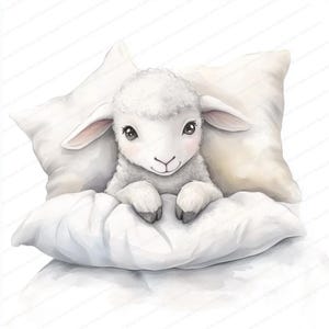 18 Watercolor Lamb Clipart | Cute Sleeping Lamb with Flowers | Printable Clipart | High Quality JPGs | Paper Crafts | Junk Journal