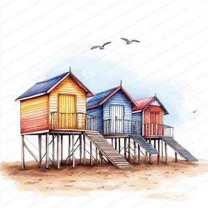 20 Beach Huts Clipart Bundle | Coastal Huts Clipart | Printable Watercolor Clipart | High Quality JPGs | Digital Download | Paper Craft
