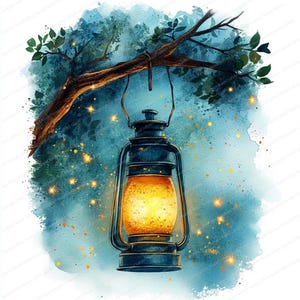 17 Clipart di lanterne fatate / Bagliore incantato con lucciole / Clipart di acquerelli stampabili / JPG di alta qualità / Lavoretti di carta / Diario spazzatura