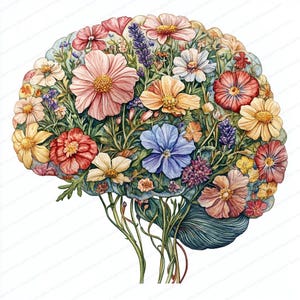 20 botanische hersenen clipart | Bloeiend breinkunstwerk | Afdrukbare aquarel clipart | Hoge kwaliteit JPG's | Papierkunst | Junkjournaal