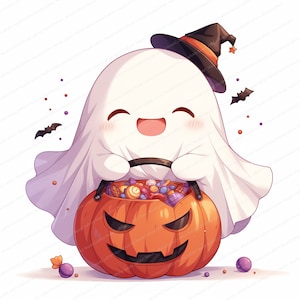 12 Cute Ghost & Pumpkin Clipart | Halloween Clipart | Printable Watercolor clipart | High Quality JPGs | Digital download | Paper craft